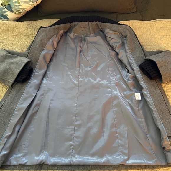 Calvin Klein Women Gray Wool Blend Winter Pea Coat Knit Collar and cuff Size 14 - Picture 9 of 13